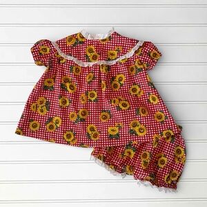 EUC Heirloom Handmade Sunflower Gingham Swing Top Bloomer Set